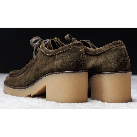 Clarks Original Wallabee Olive Green Suede Block Heeled Shoes Womens 7.5 EU 38 - Picture 12 of 16